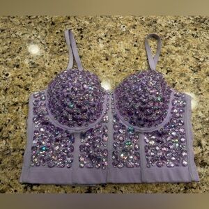Rhinestone Lavender Embellished Bustier beaded sparkle size 38